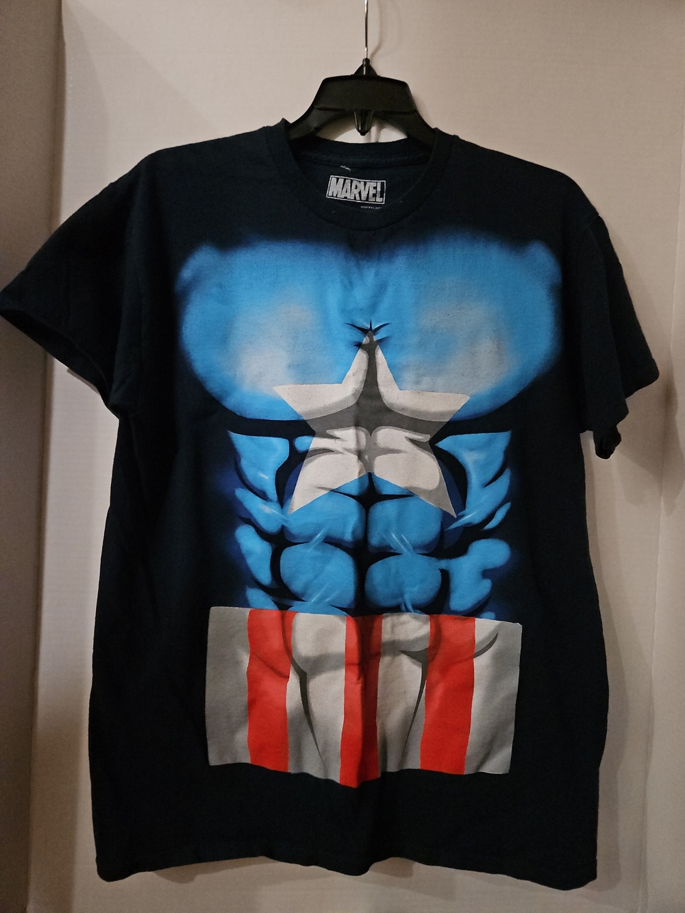 Marvel Men's Captain America Muscle-Print Tee - Navy, Blue, Red, White